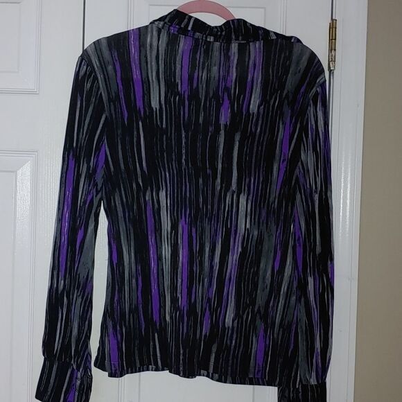 Laura Petites purple gray black collar  blouse - Picture 5 of 5